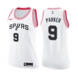 Women's Nike San Antonio Spurs #9 Tony Parker Swingman White Pink Fashion NBA Jersey