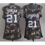 women nba san antonio spurs #21 tim duncan camo