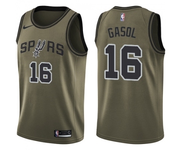 Youth Nike San Antonio Spurs #16 Pau Gasol Swingman Green Salute to Service NBA Jersey