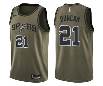 Youth Nike San Antonio Spurs #21 Tim Duncan Swingman Green Salute to Service NBA Jersey