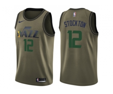 Men Nike Utah Jazz #12 John Stockton Green Salute to Service NBA Swingman Jersey