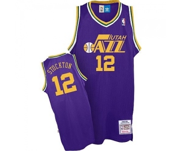 Men's Adidas Utah Jazz #12 John Stockton Authentic Purple Throwback NBA Jersey