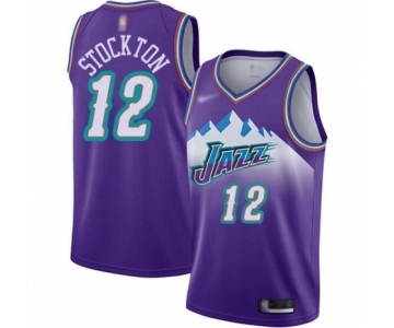 Men's Utah Jazz #12 John Stockton Authentic Purple Hardwood Classics Basketball Jersey