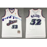 Men's Utah Jazz #32 Karl Malone Mountain White Gold NBA Hardwood Classics Soul Swingman Throwback Jersey