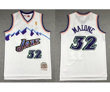 Men's Utah Jazz #32 Karl Malone Mountain White Gold NBA Hardwood Classics Soul Swingman Throwback Jersey