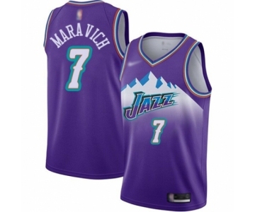 Men's Utah Jazz #7 Pete Maravich Authentic Purple Hardwood Classics Basketball Jersey