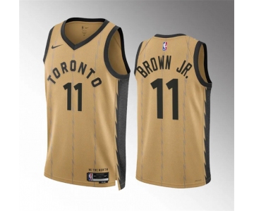 Men's Toronto Raptors #11 Bruce Brown Jr Gold 2023-24 City Edition Stitched Basketball Jersey