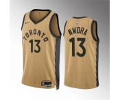 Men's Toronto Raptors #13 Jordan Nwora Gold 2023-24 City Edition Stitched Basketball Jersey