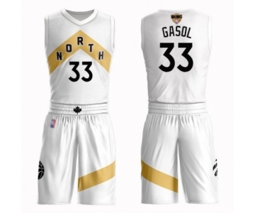 Men's Toronto Raptors #33 Marc Gasol Authentic White 2019 Basketball Finals Bound Suit Jersey - City Edition