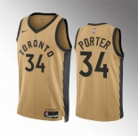 Men's Toronto Raptors #34 Jontay Porter Gold 2023-24 City Edition Stitched Basketball Jersey