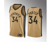 Men's Toronto Raptors #34 Jontay Porter Gold 2023-24 City Edition Stitched Basketball Jersey