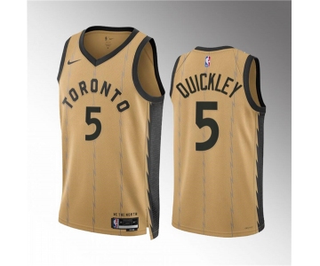 Men's Toronto Raptors #5 Immanuel Quickley Gold 2023-24 City Edition Stitched Basketball Jersey