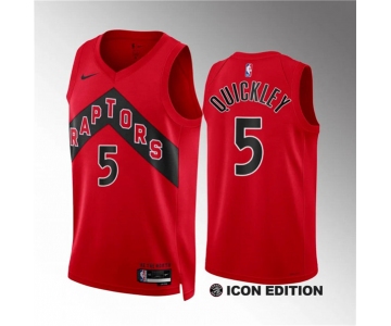 Men's Toronto Raptors #5 Immanuel Quickley Red 2023-24 City Edition Stitched Basketball Jersey