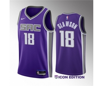 Men's Sacramento Kings #18 Jalen Slawson Purple 2023 Draft Icon Edition Stitched Jersey