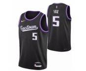 Men's Sacramento Kings #5 De'Aaron Fox 2021-2022 Black City Edition 75th Anniversary Stitched Basketball Jersey