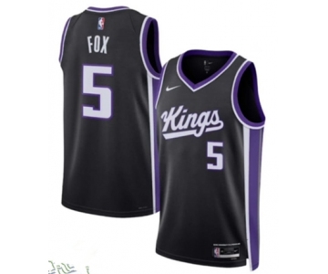 Men's Sacramento Kings #5 De'Aaron Fox Black Icon Edition Swingman Stitched Basketball Jersey