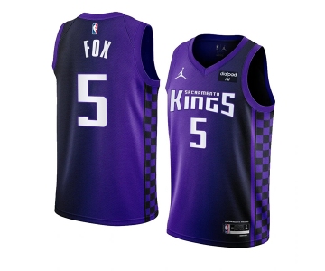 Men's Sacramento Kings #5 De’Aaron Fox Purple 2023-24 Statement Edition Swingman Stitched Jersey