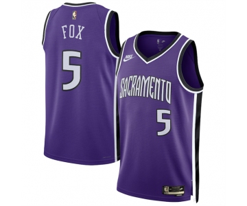 Men's Sacramento Kings #5 De'Aaron Fox Purple 2024-25 Classic Edition Swingman Stitched Basketball Jersey