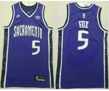 Men's Sacramento Kings #5 DeAaron Fox Purple 2024 City Edition Swingman Sponsor Stitched Jersey