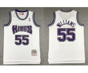 Men's Sacramento Kings #55 Jason Williams 1998-99 White Hardwood Classics Soul Swingman Stitched NBA Throwback Jersey