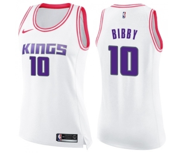 Women's Nike Sacramento Kings #10 Mike Bibby Swingman White Pink Fashion NBA Jersey