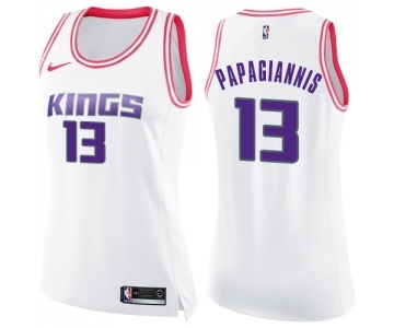 Women's Nike Sacramento Kings #13 Georgios Papagiannis Swingman White Pink Fashion NBA Jersey