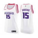 Women's Nike Sacramento Kings #15 DeMarcus Cousins Swingman White Pink Fashion NBA Jersey