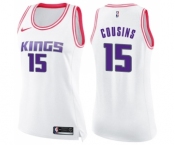 Women's Nike Sacramento Kings #15 DeMarcus Cousins Swingman White Pink Fashion NBA Jersey