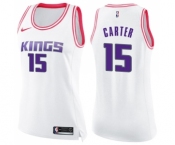 Women's Nike Sacramento Kings #15 Vince Carter Swingman White Pink Fashion NBA Jersey