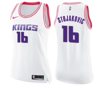 Women's Nike Sacramento Kings #16 Peja Stojakovic Swingman White Pink Fashion NBA Jersey