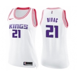 Women's Nike Sacramento Kings #21 Vlade Divac Swingman White Pink Fashion NBA Jersey