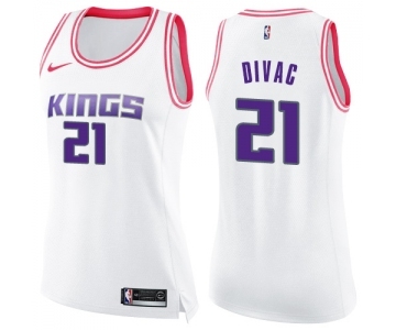 Women's Nike Sacramento Kings #21 Vlade Divac Swingman White Pink Fashion NBA Jersey