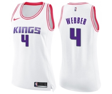 Women's Nike Sacramento Kings #4 Chris Webber Swingman White Pink Fashion NBA Jersey