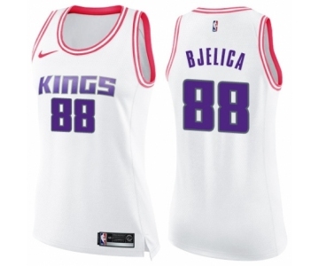 Women's Nike Sacramento Kings #88 Nemanja Bjelica Swingman White Pink Fashion NBA Jersey