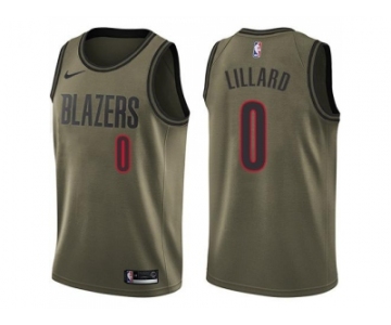 Men Nike Portland Trail Blazers #0 Damian Lillard Green Salute to Service NBA Swingman Jersey