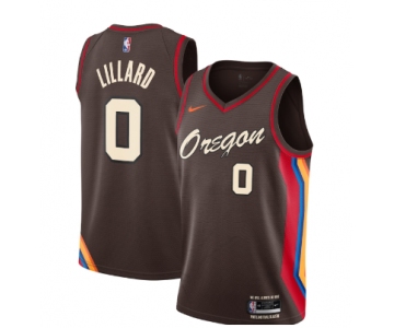 Men's Portland Trail Blazers #0 Damian Lillard Authentic coffee Basketball Jersey 2020-2021 City Edition