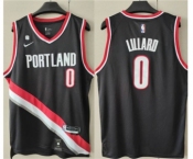 Men's Portland Trail Blazers #0 Damian Lillard Black With No.6 Patch Stitched Basketball Jersey