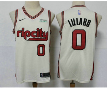 Men's Portland Trail Blazers #0 Damian Lillard Cream 2020 City Edition NBA Swingman Jersey With The Sponsor Logo