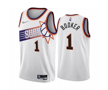 Men's Phoenix Suns #1 Devin Booker 2022-23 White 75th Anniversary Association Edition Stitched Jersey