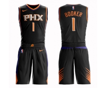 Men's Phoenix Suns #1 Devin Booker Authentic Black Basketball Suit Jersey - Statement Edition