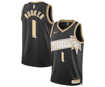 Men's Phoenix Suns #1 Devin Booker Black Gold 2024 Select Series Stitched Jersey