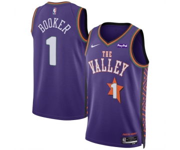 Men's Phoenix Suns #1 Devin Booker Purple 2024-25 City Edition Stitched Basketball Jersey