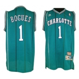 Men's  Charlotte Hornets #1 Muggsy Bogues Swingman Teal Stripe Retro Basketball Jersey