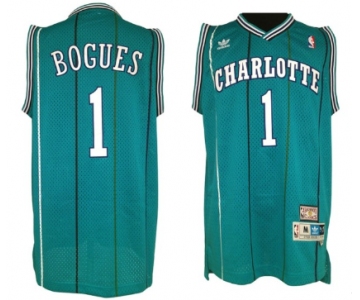 Men's  Charlotte Hornets #1 Muggsy Bogues Swingman Teal Stripe Retro Basketball Jersey