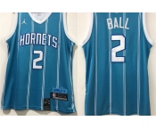 Men's Charlotte Hornets #2 LaMelo Ball Blue 2021 Brand Jordan City Edition Swingman Jersey With The Sponsor Logo