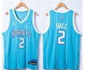 Men's Charlotte Hornets #2 LaMelo Ball Blue 75th Anniversary Stitched Jersey