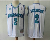 Men's Charlotte Hornets #2 Larry Johnson 1992-93 White Hardwood Classics Soul Swingman Throwback Jersey With Adidas