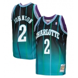 Men's Charlotte Hornets #2 Larry Johnson Teal Black Throwback Stitched Jersey