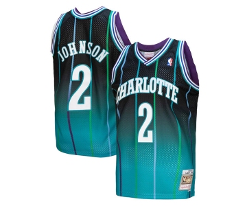 Men's Charlotte Hornets #2 Larry Johnson Teal Black Throwback Stitched Jersey