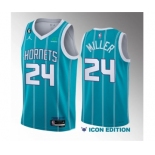 Men's Charlotte Hornets #24 Brandon Miller Blue 6 Patch Sponsor 2023 Icon Edition Stitched Jersey